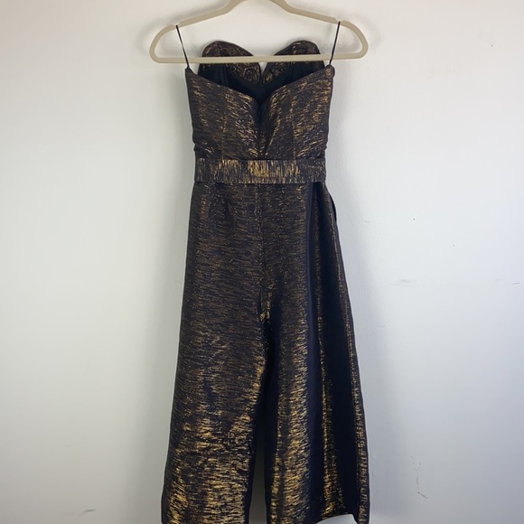 Anthropologie Corey Lynn Sweetheart Jumpsuit Gold Black Cropped - Picture 8 of 12